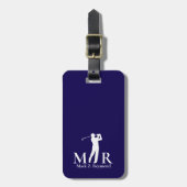 Étiquette À Bagage Dark Navy Blue Monogram Golfer (Devant Vertical)