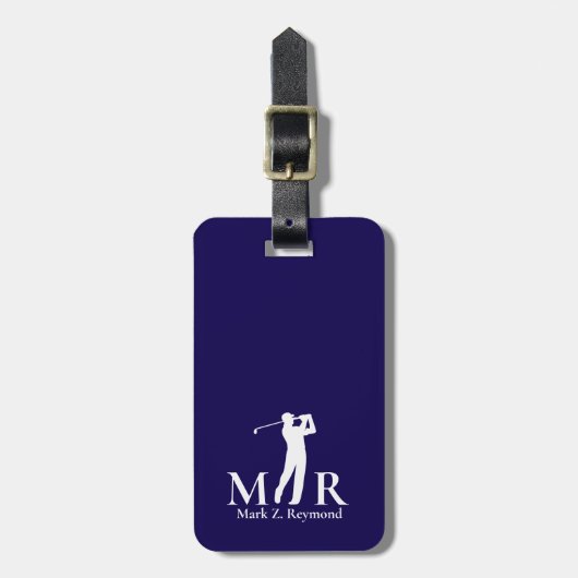 Étiquette À Bagage Dark Navy Blue Monogram Golfer (Devant Vertical)