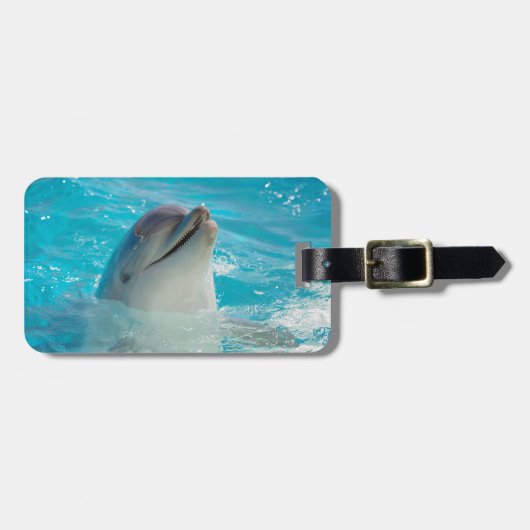 Étiquette À Bagage Dauphin heureux de natation (Devant horizontal)