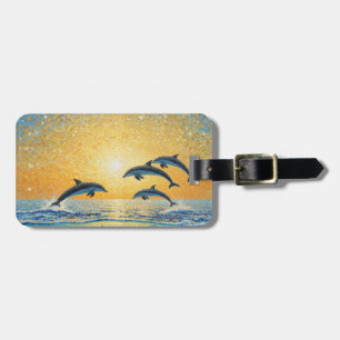 Étiquette À Bagage Dauphins au coucher du soleil