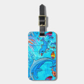 Étiquette À Bagage dauphins riant étiquette bagages bleu (Devant Vertical)