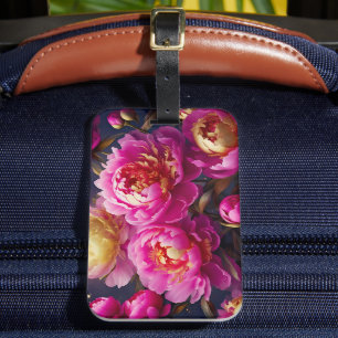 Étiquette À Bagage De magnifiques pivoines roses aux accents dorés