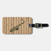 Étiquette À Bagage ~ de saxophone avec l'arrière - plan de musique de (Devant horizontal)