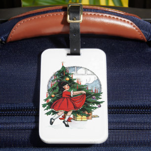 Étiquette À Bagage Décor de l'arbre de Noël Fille Vintage Danse