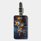 Étiquette À Bagage Décor de Noël Basenji Snowy Sleigh (Devant Vertical)