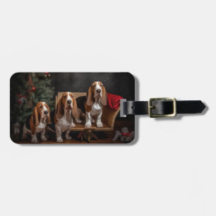 Étiquette À Bagage Décor de Noël Basset Hound Snowy Sleigh
