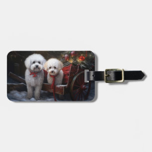 Étiquette À Bagage Décor de Noël Bichon Frise Snowy Sleigh