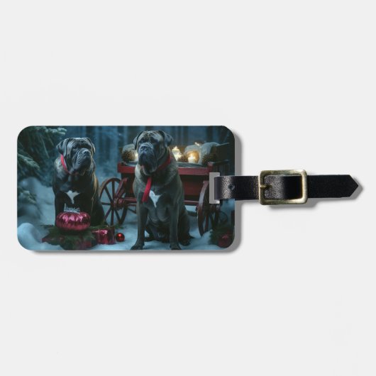 Étiquette À Bagage Décor de Noël Cane Corso Snowy Sleigh (Devant horizontal)