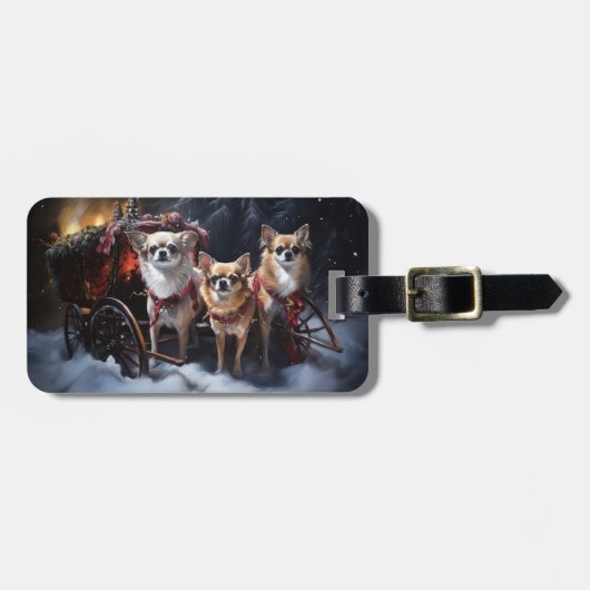 Étiquette À Bagage Décor de Noël Chihuahua Snowy Sleigh (Devant horizontal)