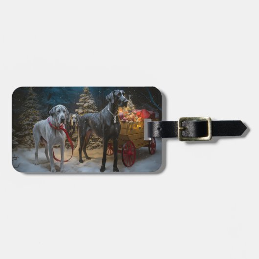 Étiquette À Bagage Décor de Noël du grand Dane Snowy Sleigh (Devant horizontal)