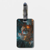 Étiquette À Bagage Décor de Noël russe Blue Cat Snowy Sleigh (Dos Vertical)