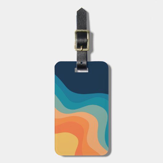 Étiquette À Bagage Décor de style rétro des vagues (Devant Vertical)