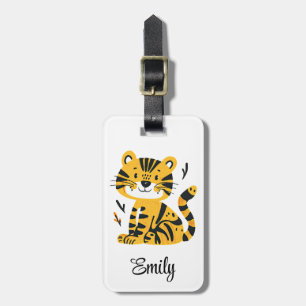Étiquette À Bagage Décor de tigre de caricature mignon