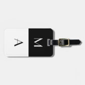 Étiquette À Bagage Décoré d'un monogramme noir et blanc moderne (Devant horizontal)