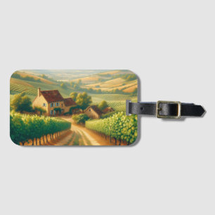 Étiquette À Bagage Découpage de peinture à l'huile de vignoble frança