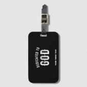 ÉTIQUETTE À BAGAGE DÉDIÉ À DIEU PERSONNALISABLE COOL TEXTE BLANC (Devant Vertical)