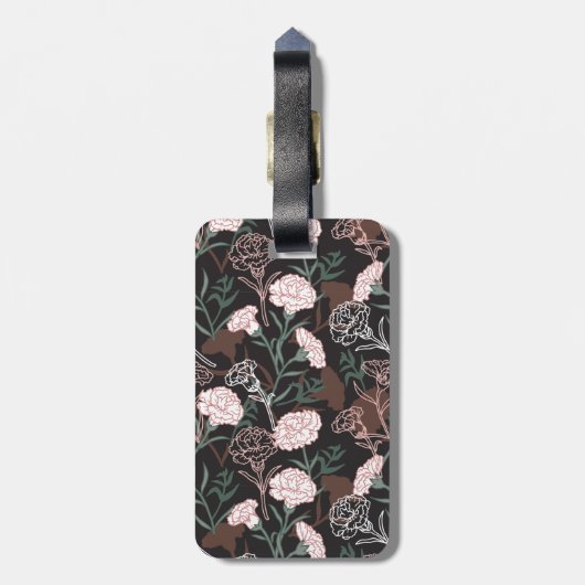 Étiquette À Bagage Délicates oeillets roses avec fleurs Feuilles vert (Dos Vertical)