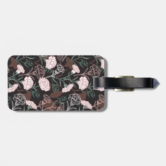 Étiquette À Bagage Délicates oeillets roses avec fleurs Feuilles vert (Dos horizontal)