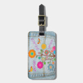 Étiquette À Bagage Denim Back Fleurs de poche Paix Aimer Espoir (Devant Vertical)