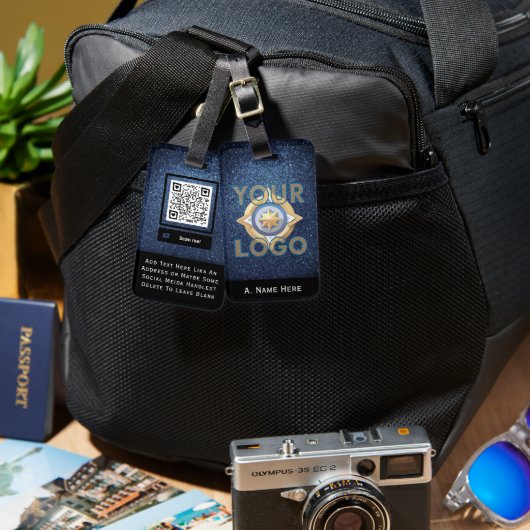 Étiquette À Bagage Denim Blue Parties scintillant Business Custom Log (Recto & Verso)