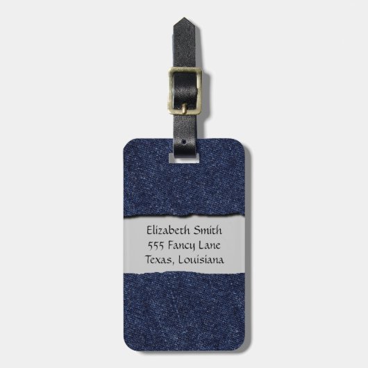 Étiquette À Bagage Denim Fabric, Denim Texture, Blue Denim, Votre Nom (Devant Vertical)