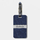 Étiquette À Bagage Denim Fabric, Denim Texture, Blue Denim, Votre Nom (Dos Vertical)