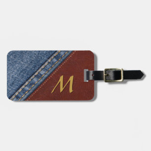 Étiquette À Bagage Denim vintage et cuir de monogramme