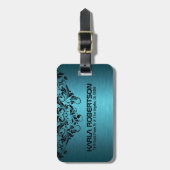 Étiquette À Bagage Dentelle bleu-vert en métal et noir (Devant Vertical)