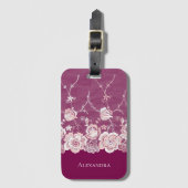 Étiquette À Bagage Dentelle florale rose (Devant Vertical)