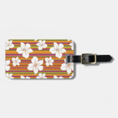 Étiquette À Bagage Des fleurs blanches sur un arrière - plan rayé (Devant horizontal)