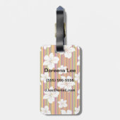 Étiquette À Bagage Des fleurs blanches sur un arrière - plan rayé (Dos Vertical)