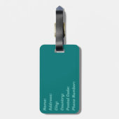 Étiquette À Bagage Design aztèque en couleur turquoise (Dos Vertical)