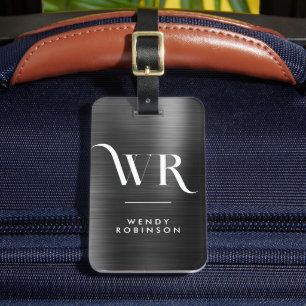 Étiquette À Bagage Design Chic Black Metal Deux Monogrammes Initiale