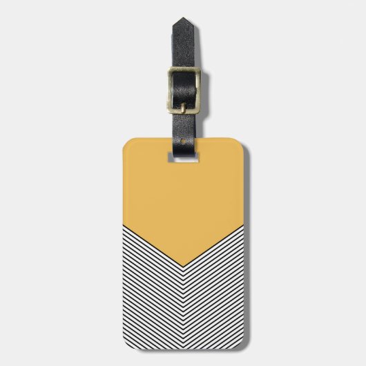 Étiquette À Bagage Design de chevrons noir et blanc et triangle jaune (Devant Vertical)