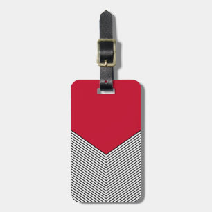Étiquette À Bagage Design de chevrons noir et blanc et triangle rouge