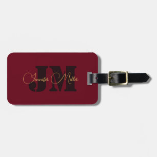 Étiquette À Bagage Design élégant minimaliste bordeaux profond monogr