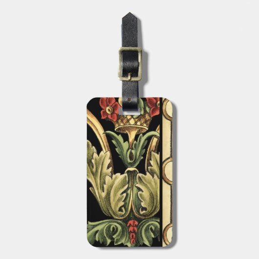 Étiquette À Bagage Design floral ornemental aux frontières noires (Devant Vertical)