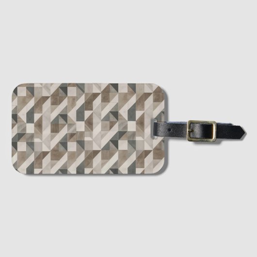 Étiquette À Bagage Design géométrique moderne, Beige et gris neutres  (Devant Horizontal)