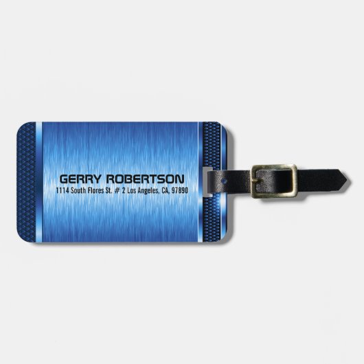 Étiquette À Bagage Design géométrique moderne en métal bleu (Devant horizontal)
