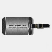 Étiquette À Bagage Design géométrique moderne gris argent métallique (Devant horizontal)