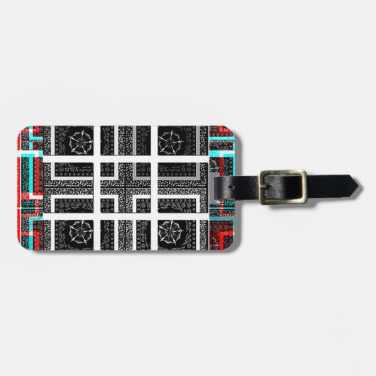 Étiquette À Bagage Design graphique À damiers noir, blanc et rouge (Devant horizontal)