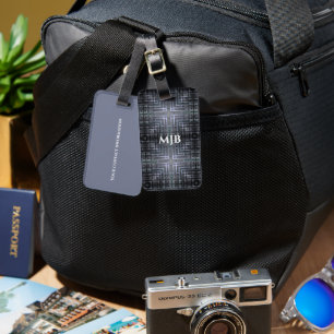 Étiquette À Bagage Design métallique Sliver Grey Monogramme