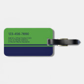 Étiquette À Bagage Design moderne, minimaliste 2 couleurs - Nom bleu (Dos horizontal)