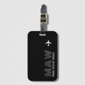 Étiquette À Bagage design noir avec nom du voyageur/initiales (Devant Vertical)