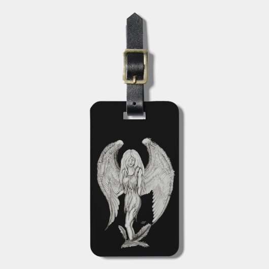 Étiquette À Bagage Design noir et blanc Angel (Devant Vertical)