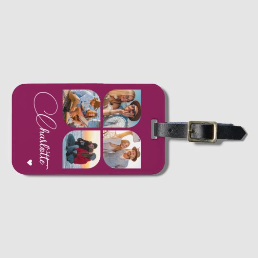 Étiquette À Bagage Design Your Own 4 Photo Personalized Name (Devant Horizontal)