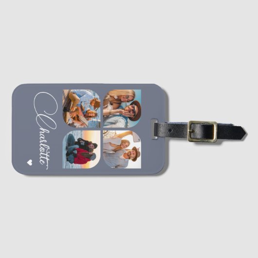 Étiquette À Bagage Design Your Own 4 Photo Personalized Name (Devant Horizontal)