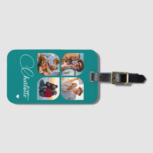 Étiquette À Bagage Design Your Own 4 Photo Personalized Name (Devant Horizontal)