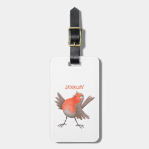 Étiquette À Bagage Dessin animé d'un oiseau rouge qui chante mignon