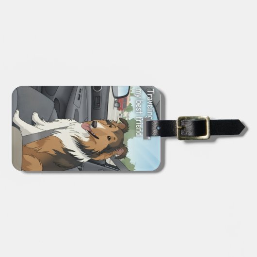 Étiquette À Bagage Dessin animé Sheltie (Devant horizontal)